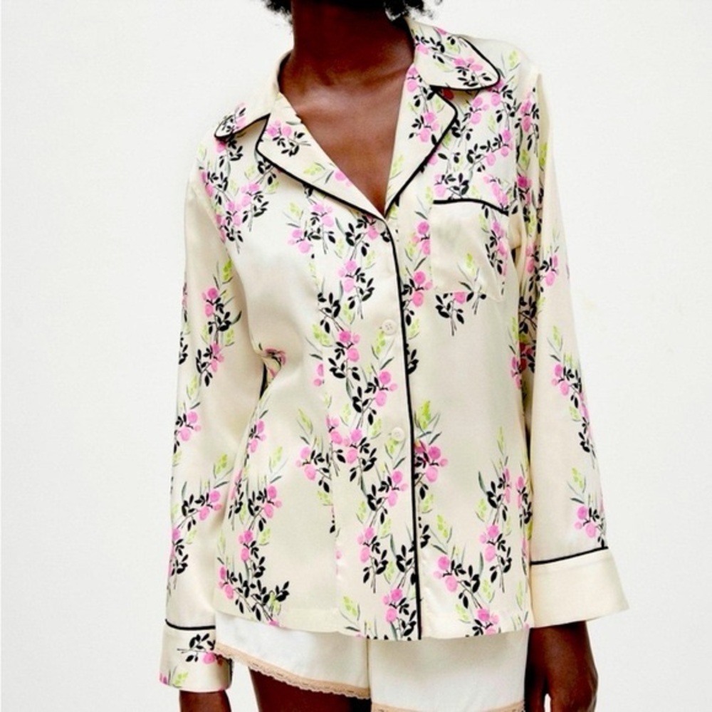 Zara Cream and Pink Floral pajama/ Blouse